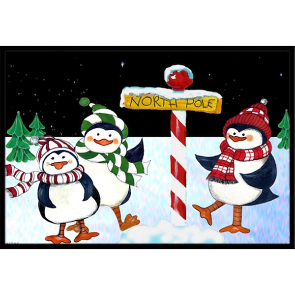 Carolines Treasures North Pole Welcomes You Penguins Indoor & Outdoor Mat, 18 x 27 in. CA77907 - main